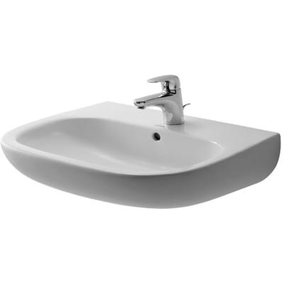 D-Code Waschtisch 460x600x175mm wandhäng., Weiß Hochglanz, Halbrund, 1 wp mittig, 1 hl mittig, mit ül - Duravit
