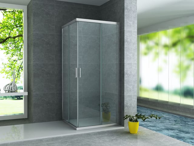 Duschkabine Eckeinstieg Schiebetüren Rahmen Chrom 80x80x195 cm - Aloni