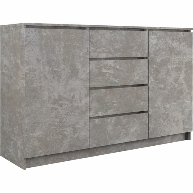 Roe Furniture - Moderne Kommode mit 4 Schubladen und 2 Schränken 120cm, Beton Sideboard Bella