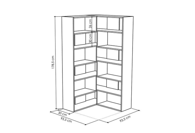 Molly Modernes Eck-Mehrzweck-Bücherregal Display Unit No.4 Weiß Hoch 178.6cm - White - Decortie