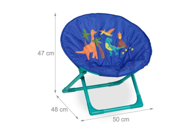 Relaxdays - Moonchair Kinder, Dino, faltbar, HxBxT: 47 x 50 x 48 cm, Kinderstuhl draußen & drinnen, Kindersessel, blau