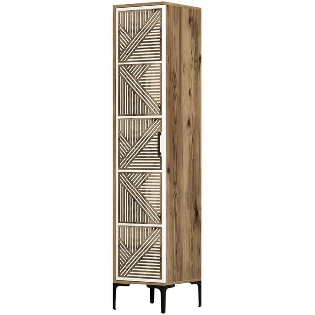 1-Tür MehrzweckschrankDnuytinc, Multifunktionale Möbel, Schuhschrank, Besenschrank, 48x40h201 cm, Walnuss und Weiß - Dmora