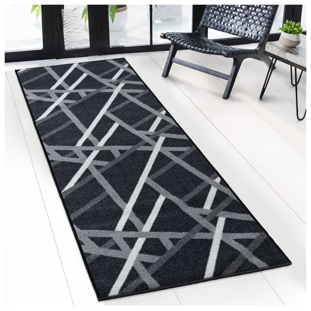 Floordirekt - Teppich-Läufer nach Maß Printed Anthrazit mit Streifen 67 x 500 cm