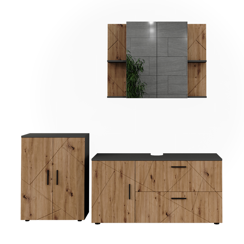 Badmöbel-set Irma, Anthrazit/goldkraft Eiche, 3-teilig, Vicco
