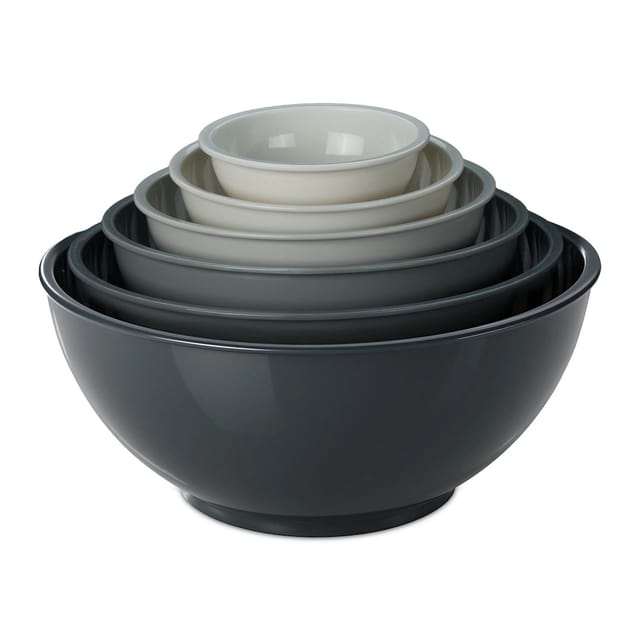 Rührschüssel, 6tlg. Set, Schüsseln Zum Kochen & Backen, verschiedene Größen, Salatschüssel, Kunststoff, grau - Relaxdays