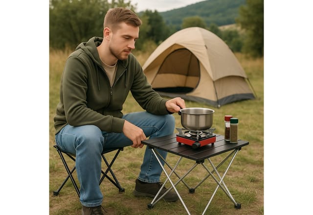 Campingtisch, faltbarer Beistelltisch, hbt 32 x 39 x 34 cm, Camping & Picknick, Klapptisch, Aluminium, schwarz - Relaxdays