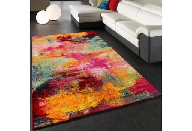 Paco Home Teppich Modern Design Teppich Leinwand Optik Multicolour Grün Blau Rot Gelb 80x150 cm