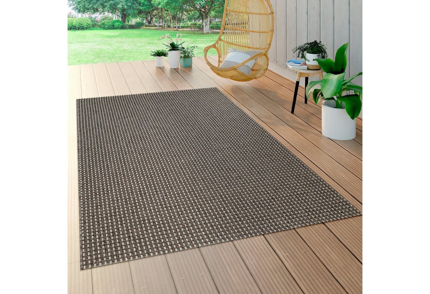 Paco Home In- & Outdoor Flachgewebe Teppich Sisal Optik Natürlicher Look Uni Braun Grau 120x170 cm Bild 2