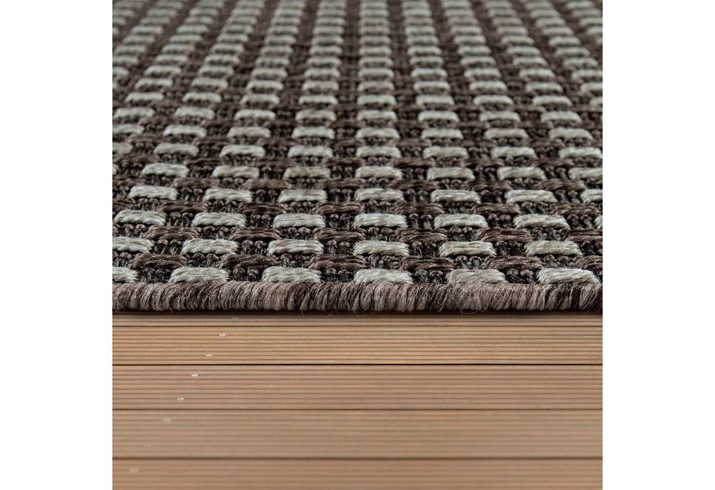 Paco Home In- & Outdoor Flachgewebe Teppich Sisal Optik Natürlicher Look Uni Braun Grau 120x170 cm Bild 3
