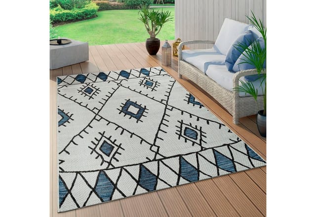 In- & Outdoor Teppich Flachgewebe Geometrisch Abstrakt Rauten Design Ethno Blau 200x280 cm - Paco Home