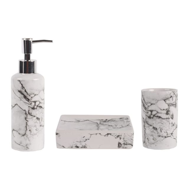 Optima Marmo Badezimmer Zubehör Set Seifenspender + Seifenschale + Becher, Marmoroptik (Marmo-SET)