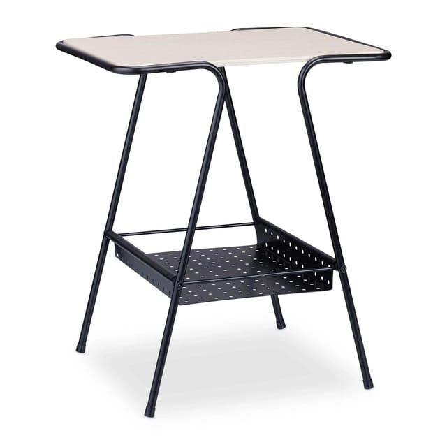 Relaxdays - Beistelltisch mit Magazinablage, Metall, mdf, Tischplatte in Holzoptik, Beitisch hbt 55x45x35cm, schwarz/natur