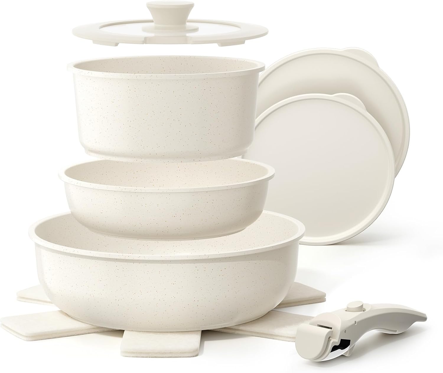Yashe Kochgeschirr-set Bzd-dc02w, 9-teilig, Abnehmbarer Griff, Weiß