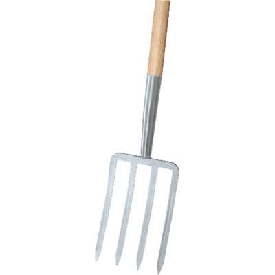 Idealspaten Spatengabel silber 4 Zinken, T-Stiel Import