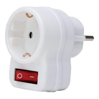 Schuko-Zwischenstecker mit Schalter, arktisweiß