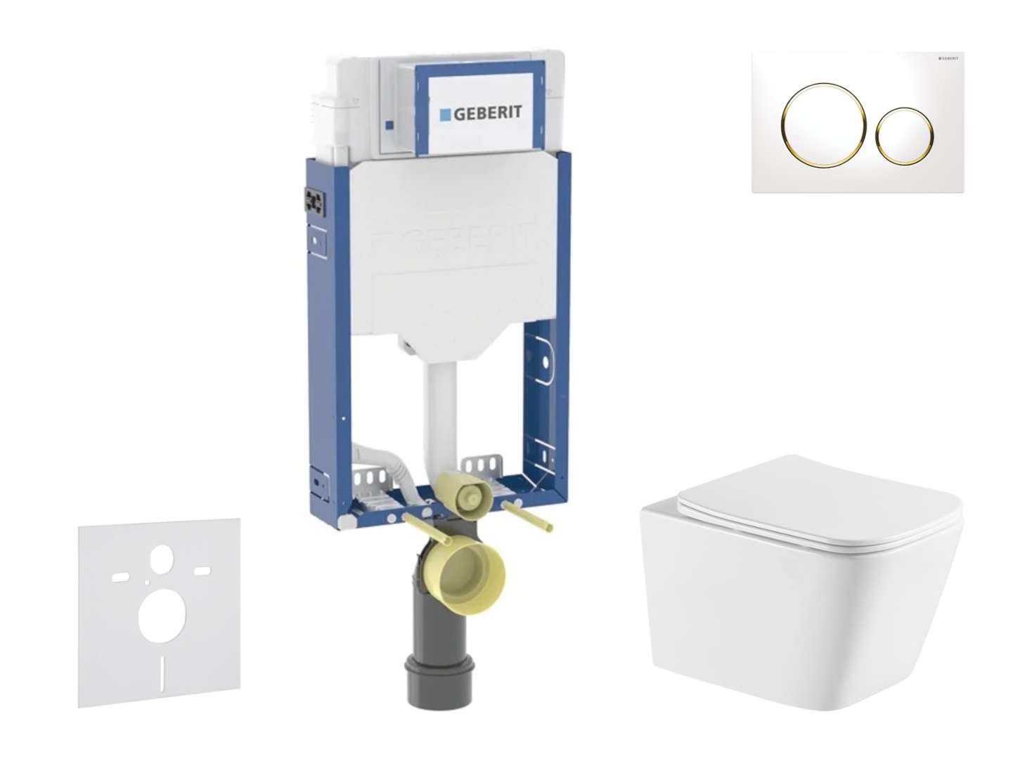 Geberit Kombifix - Set Vorwandelement, Wc Arkas I Mit Softclose-sitz Und Sigma20-betätigungsplatte, Weiß/vergoldet Sani15ca3167