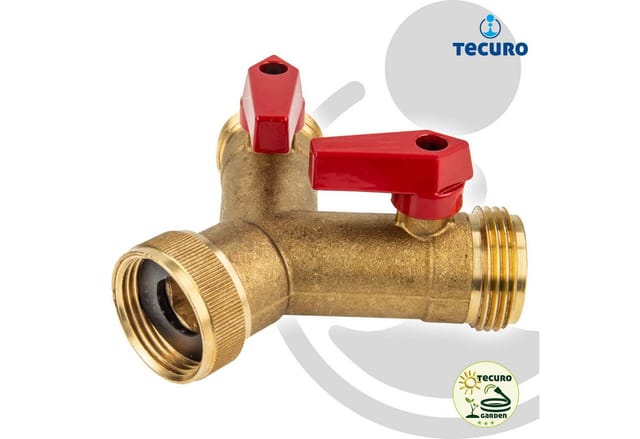 tecuro 2-Wege Y-Verteilerstück 1 Zoll (DN20), einzeln absperrbar durch Kugelventile, Messing blank