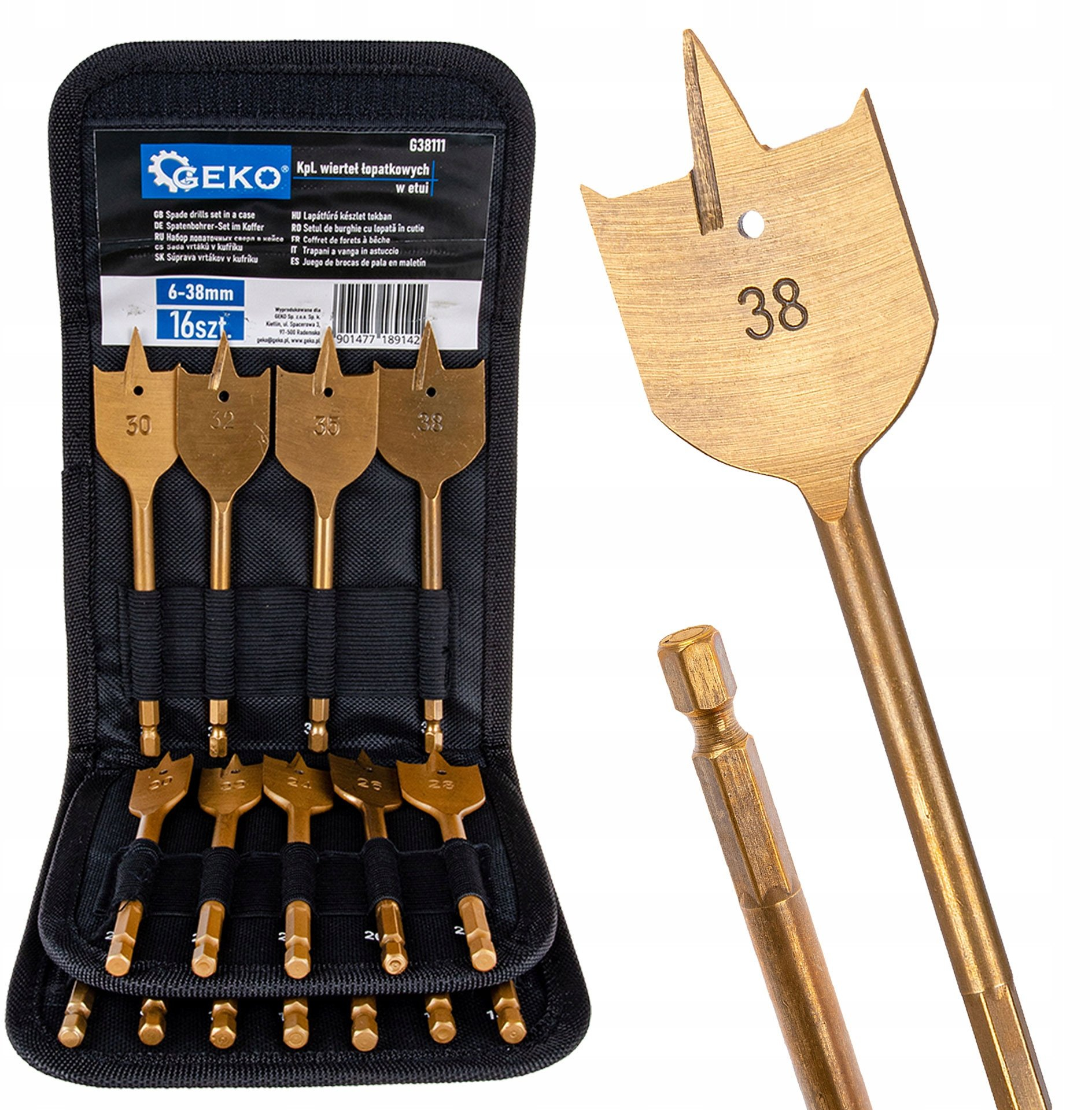 Flachbohrer Geko Spade Drill Set Kohlenstoffstahl 16 Stück