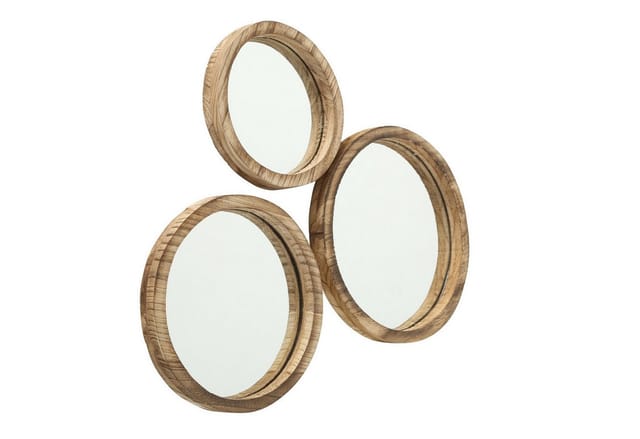 Boltze Spiegel Set Jones 3-teilig runde Wandspiegel, Rahmen aus Holz, ø 25-35 cm