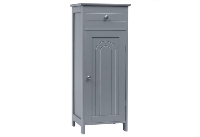 Costway - Badezimmerschrank Badschrank, Freistehender Schrank Mit Schublade & 2 Verstellbaren Regale, Bad Midischrank Badkommode Schmal, Beistellschrank Kommode Holz Für Schlafzimmer Wohnzimmer Grau