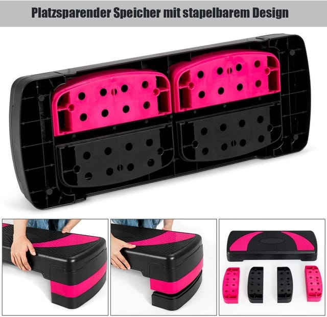 Costway Hoehenverstellbarer Aerobic Stepper Mit Drei Stufen Von 10 Cm, 15cm Und 20 Cm, Steppbrett Bis 250kg Belastbar, Stepbench, Fitness Stepper Fuer Das Heim-fitness Studio Und Buero, 78,5 X 30 X 20