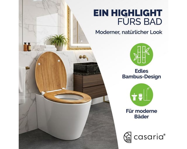 Wc Sitz Duroplast Absenkautomatik Schnellbefestigung Bad Toilettendeckel Klobrille antibakteriell Farbauswahl Bambus - Casaria