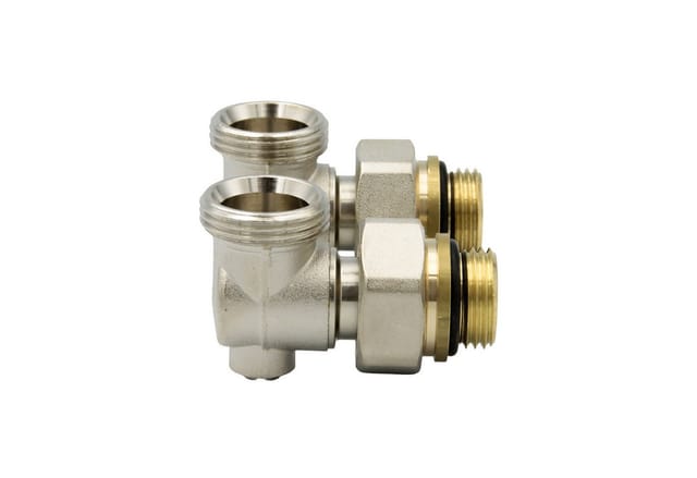 Caleffi - Zweirohr Hahnblock 3/4'' Eurokonus x 1/2''AG Eck Eckform 301041