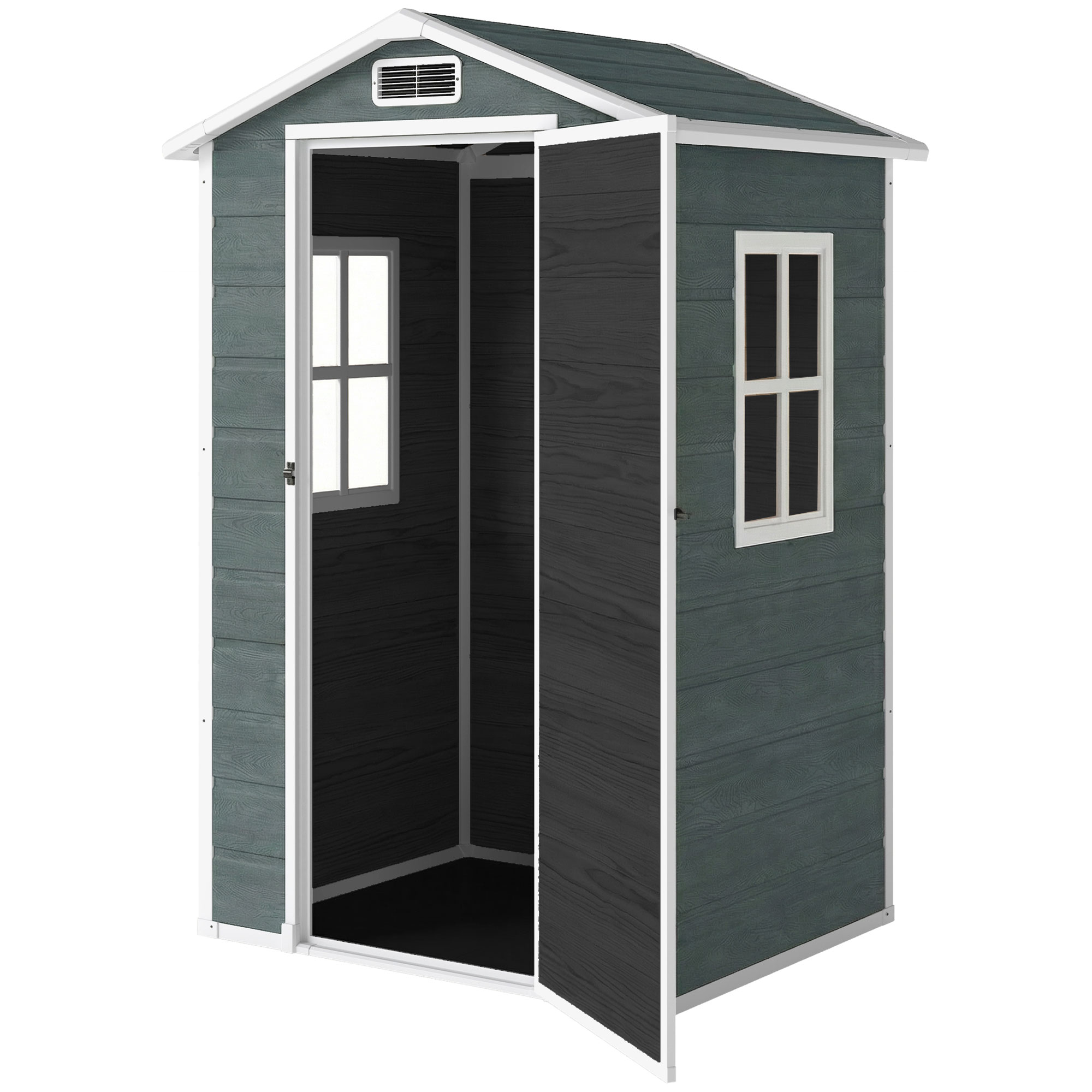 Grauer Kunststoff-gartenschuppen 128x104x196 Cm Mit Boden, Abschließbarer Tür, Fenster Und Belüftung