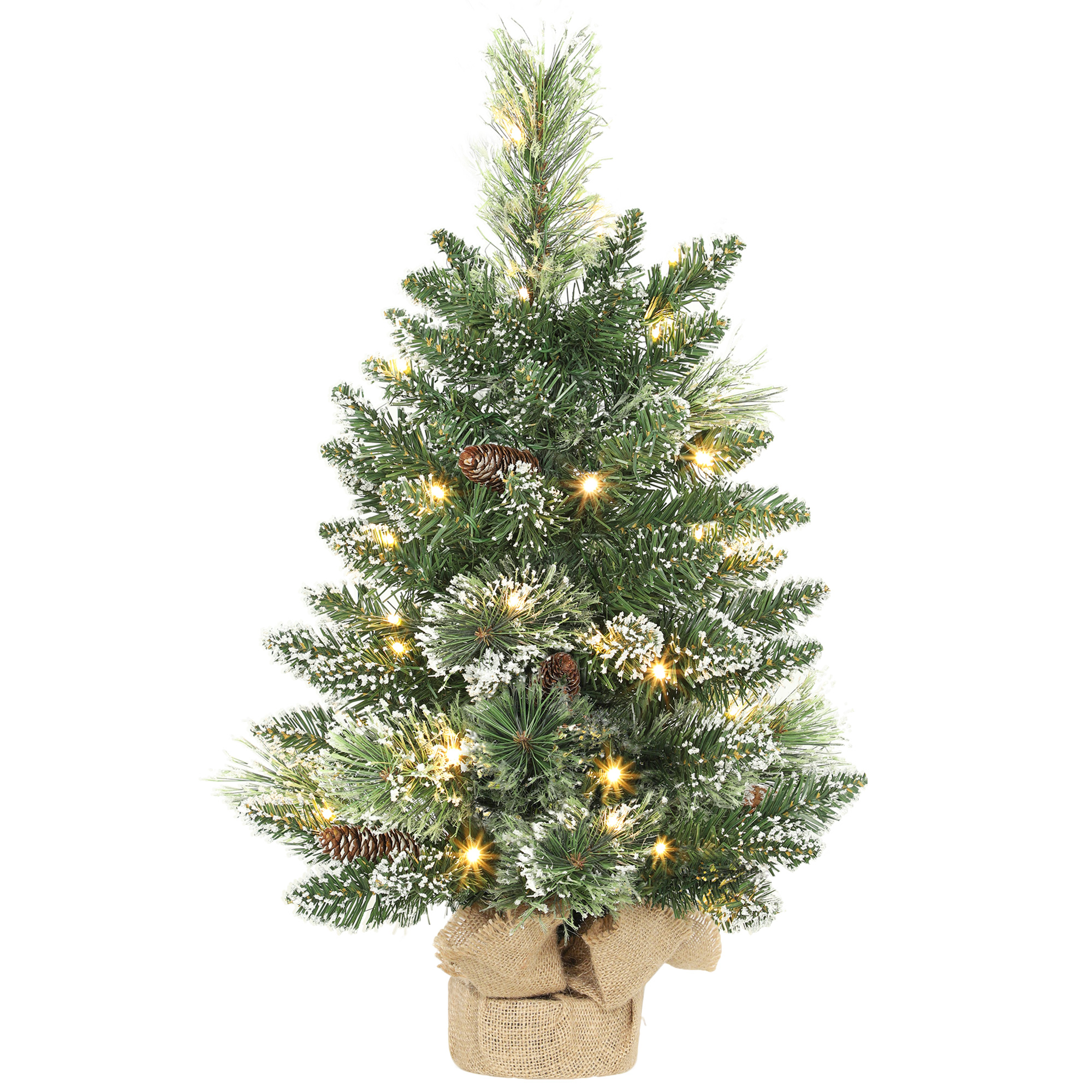 Mini-weihnachtsbaum, Künstlich, 60 Cm, Beflockt, Tischbaum, 35 Leds, Tannenzapfen, Batteriebetrieben, Grün