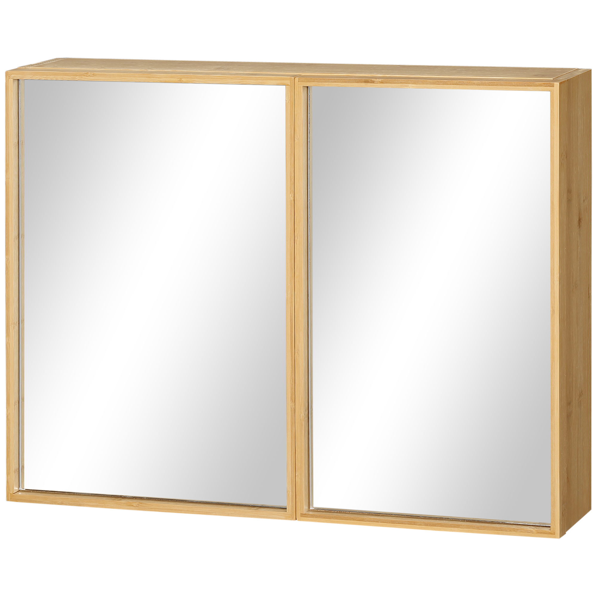 Bambus-badezimmerwandschrank Mit 2 Spiegeltüren, 65,2 X 14 X 50 Cm