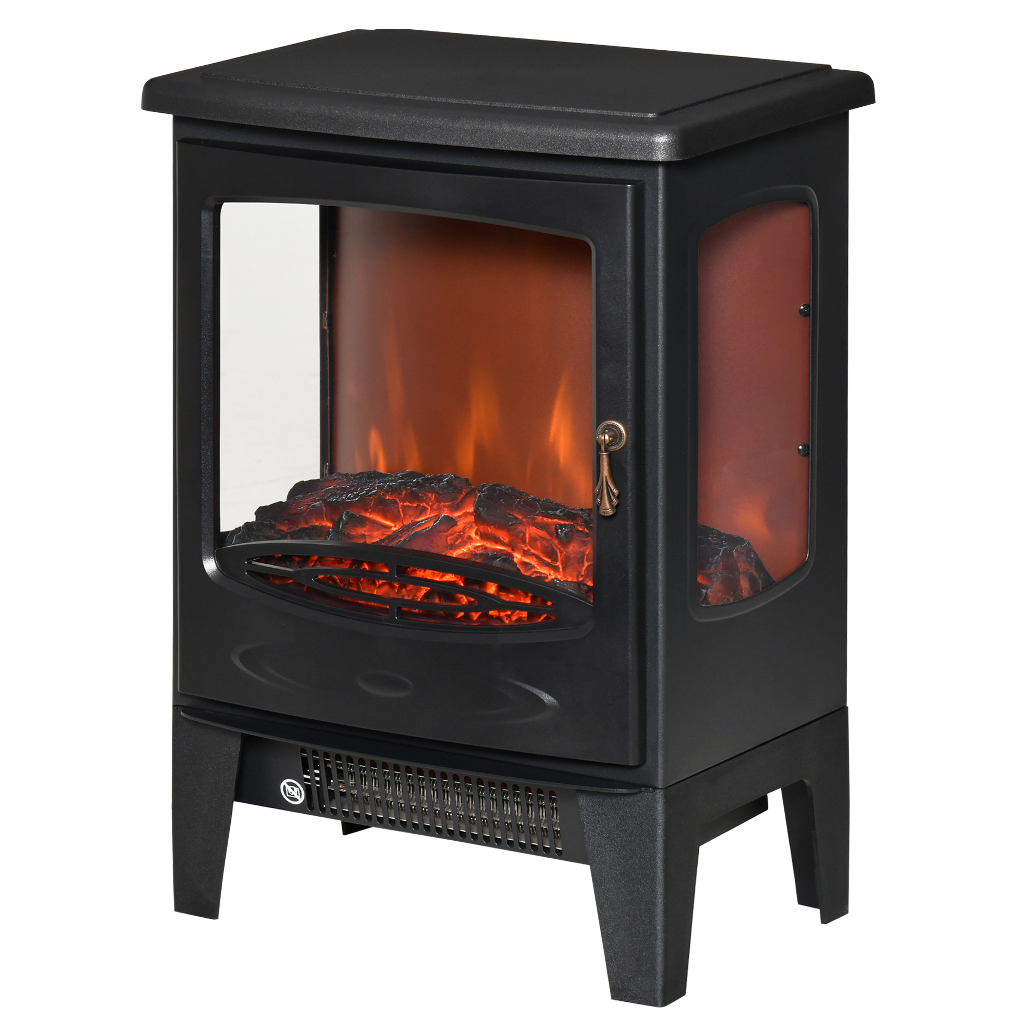 Homcom Elektrokamin, Neo-retro-stil, 900–1800 W, Simulierte Led-flammen, Einstellbare Helligkeit, Schwarzer Abs-stahl