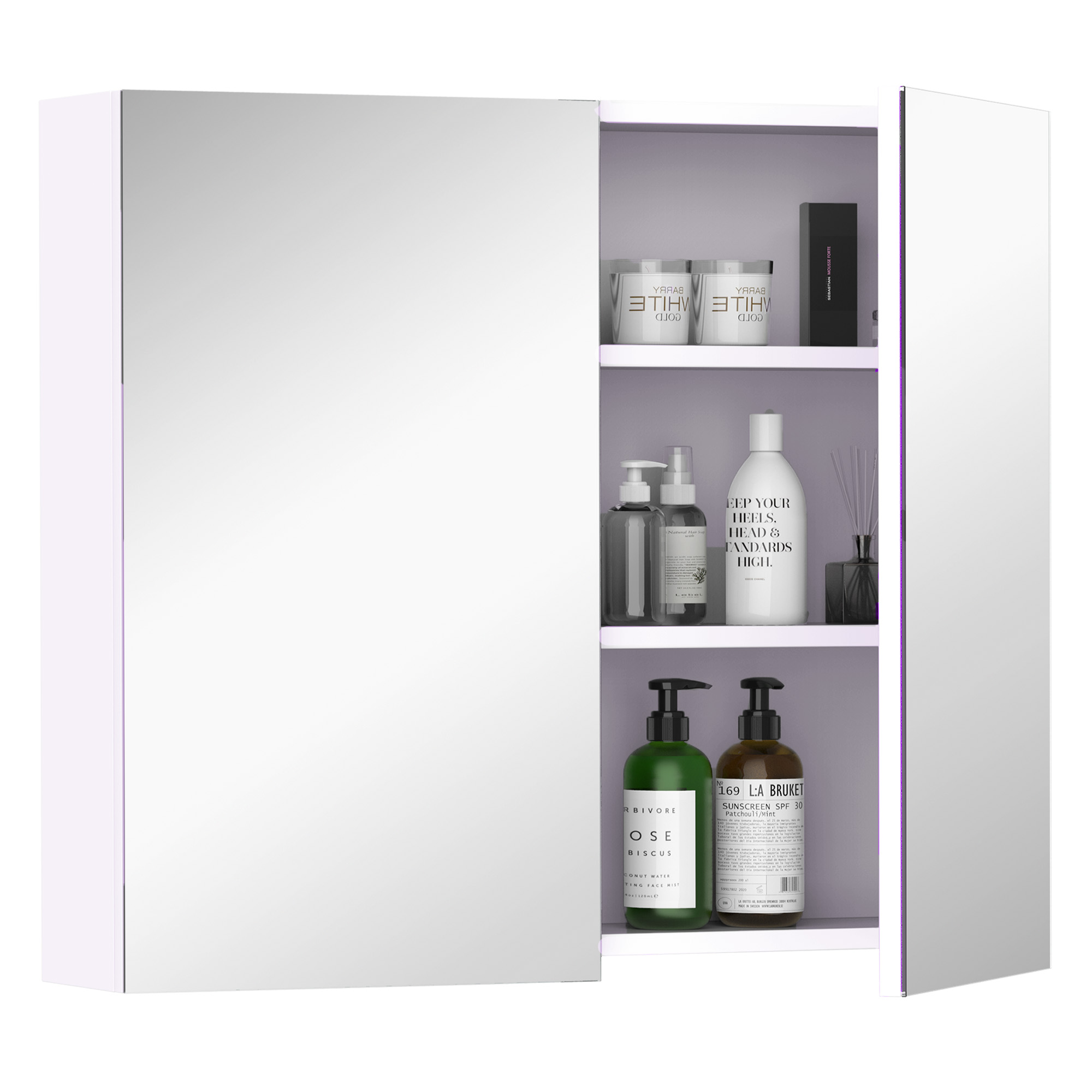 Badezimmer-wandschrank Mit Spiegel, 70 X 60 Cm, Verstellbarer Einlegeboden, Weiße Aufbewahrungseinheit