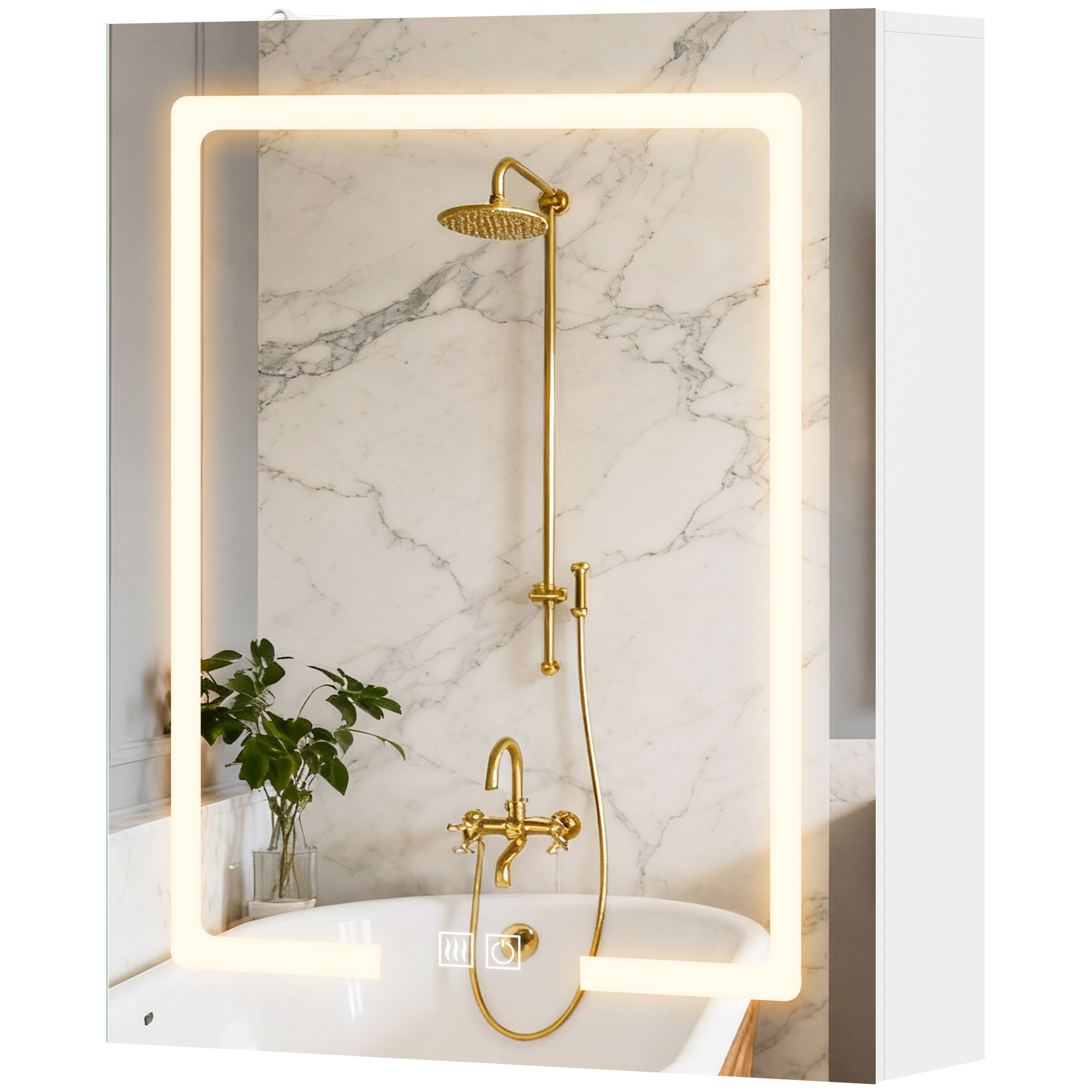 Badezimmer-wandspiegelschrank Mit Beschlagfreier Led-beleuchtung, Verstellbaren Einlegeböden, 50 X 15 X 60 Cm, Weiß