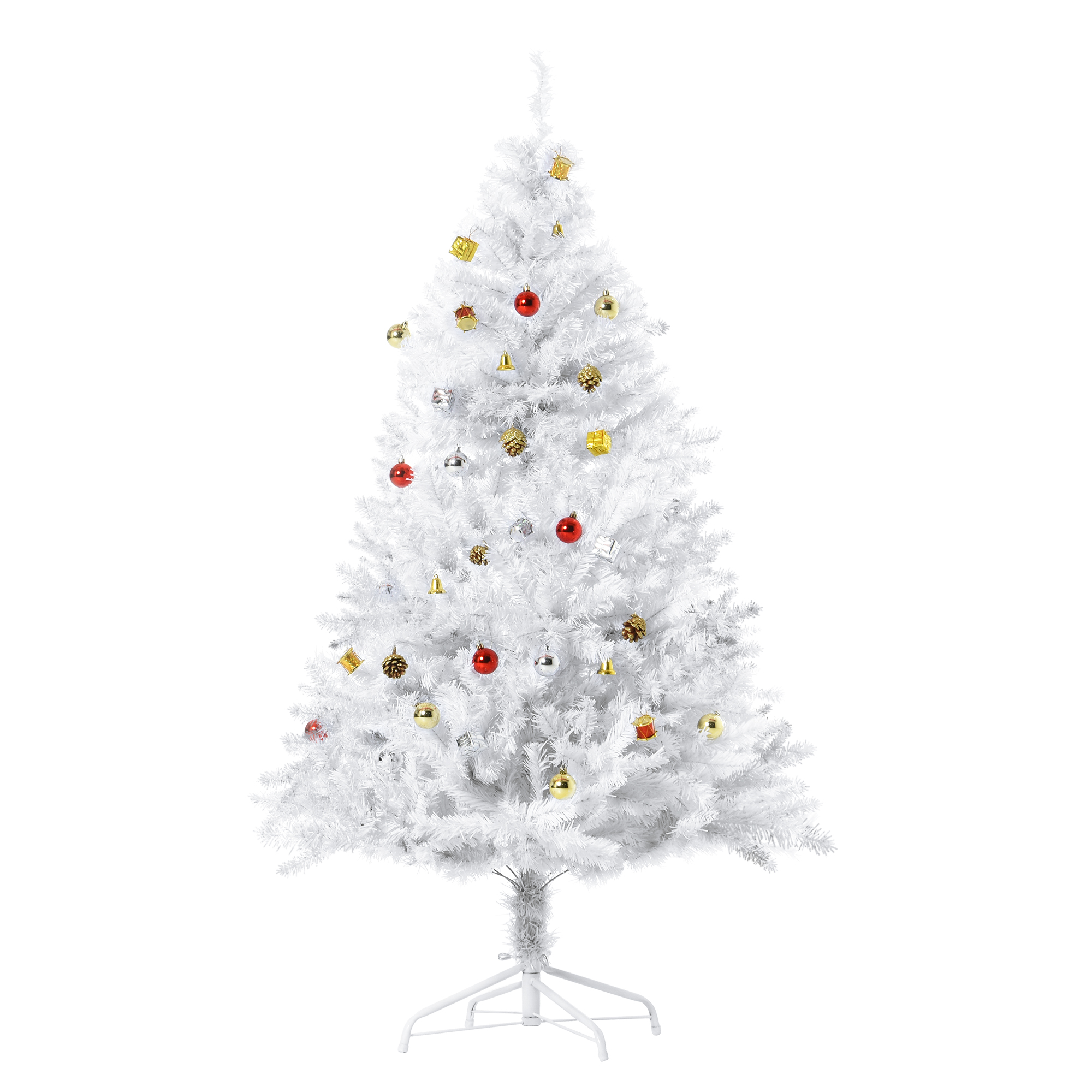 Künstlicher Weißer Weihnachtsbaum, 150 Cm, 680 Zweige Mit Verschiedenen Dekorationen, Homcom