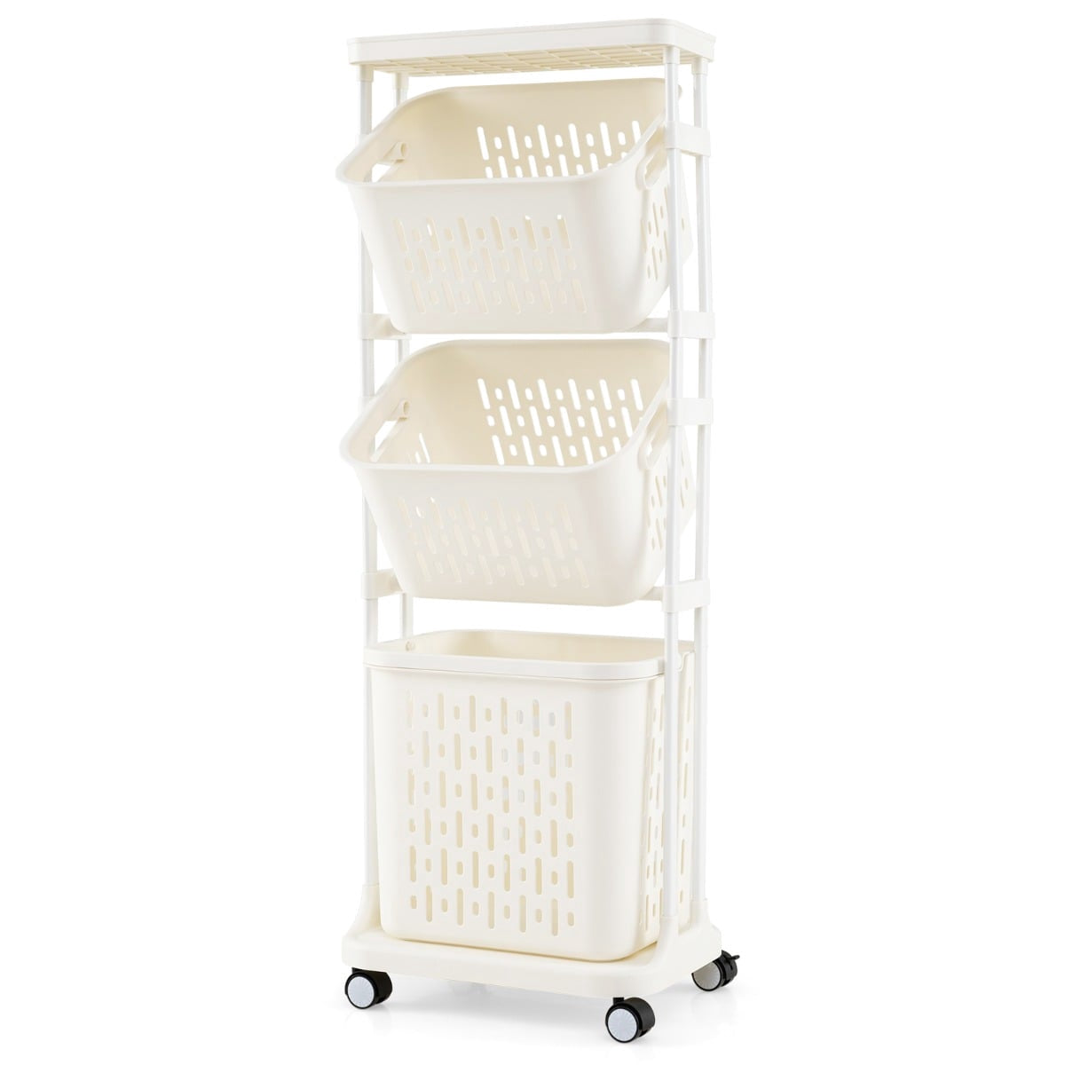3-tier Laundry Cart With Wheels, 3 Baskets, Metal Frame