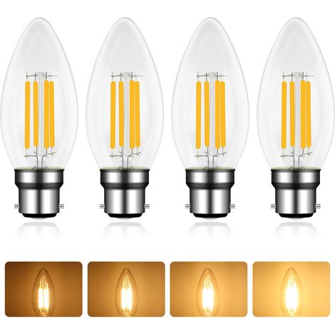 B22 Led-kerzenbirne, 4 W (entspricht 40 W), Dimmbar, 2700 K Warmweiß, 400 Lm, 230 V, Vintage-c35-glühfaden, Für Kronleuchter/deckenleuchten/wandleuchten, 4er-pack