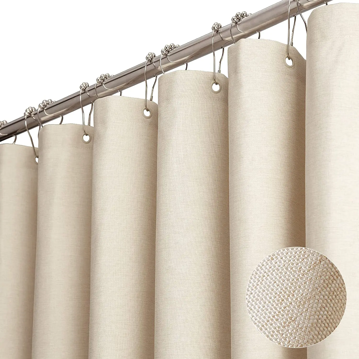 Rideau De Douche Luxueux En Lin Avec Crochets En Métal Argenté, Tissu Optique Imperméable, Grand Rideau De Baignoire, L 200 X H 220 Cm