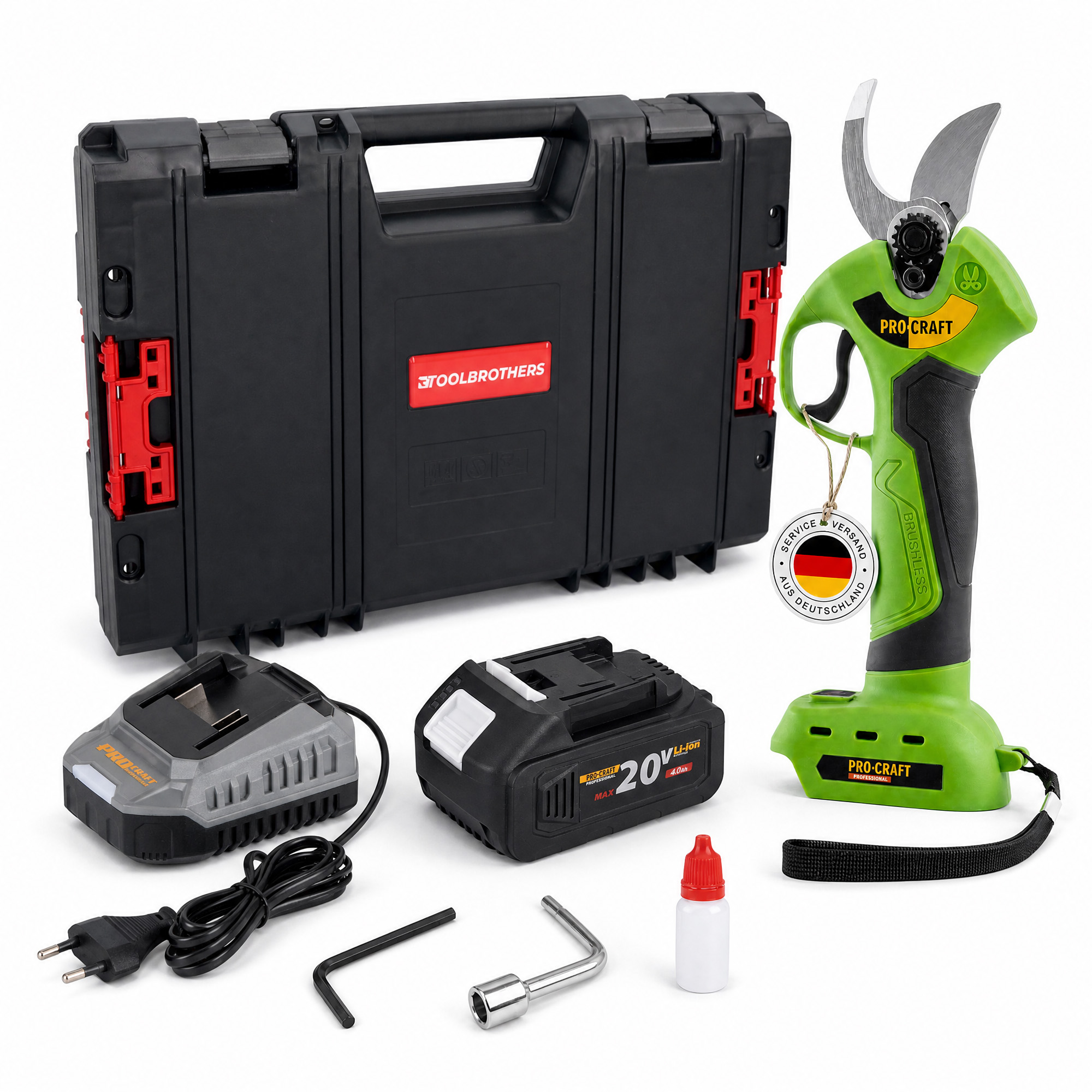 Procraft Es28li Bb Akku Astschere Gartenschere 20 V 25 Mm + 1x Akku 4,0 Ah + Ladegerät + Rhino Toolcase