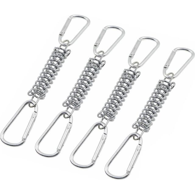 Boucle Ressort Tension Fixation Store - Voile D'Ombrage Fixations Accessoires En Acier Inoxydable Avec 4 Ressorts Hélicoïdaux 8 Mousquetons Pour Tentes Auvents Camping, 4 Pcs