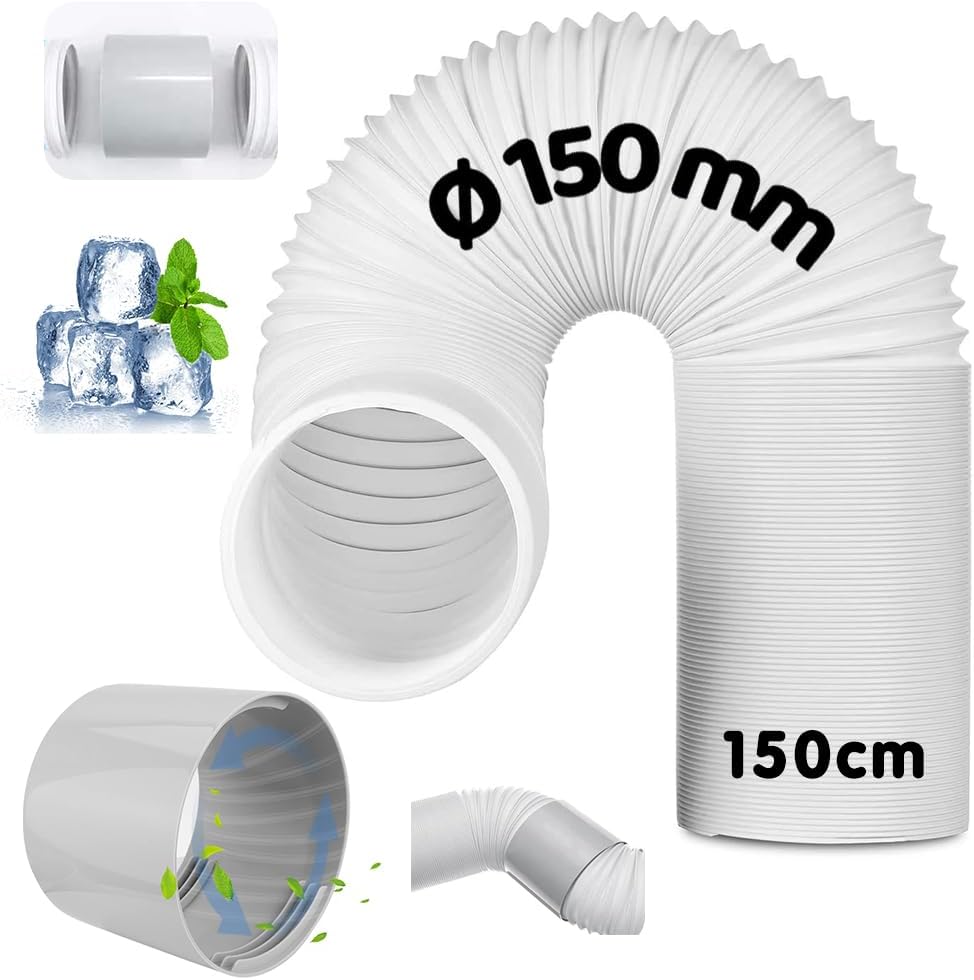 Tragbarer Klimaanlagenschlauch Mit Adapter, Mobiles Schlauchset, 150 Mm Durchmesser, 150 Cm Länge, Für Klimaanlagen, Luftentfeuchter Und Wäschetrockner.
