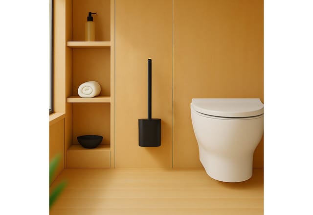 Relaxdays - Toilettenbürste Wandmontage, zum Kleben, hbt: 40 x 9,5 x 10 cm, flach, antibakteriell, Edelstahl, tpr, schwarz