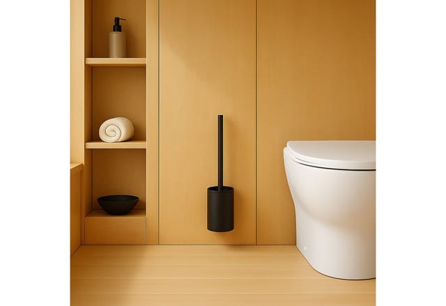 Relaxdays - Toilettenbürste Wandmontage, zum Kleben, HxBxT: 40,5 x 9 x 10 cm, WC-Bürste, Edelstahl, Kunststoff, schwarz