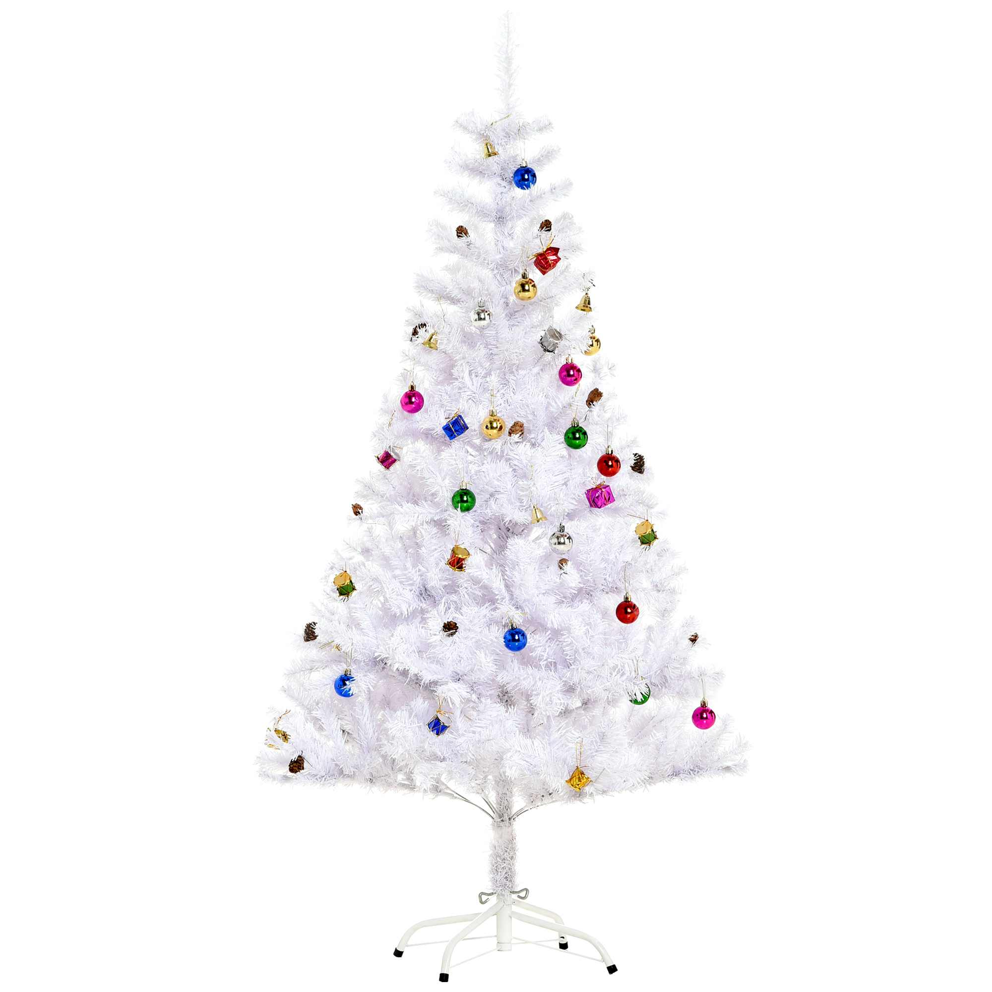 Künstlicher Weißer Weihnachtsbaum, 150 Cm, 680 Zweige Mit Vielen Verschiedenen Accessoires