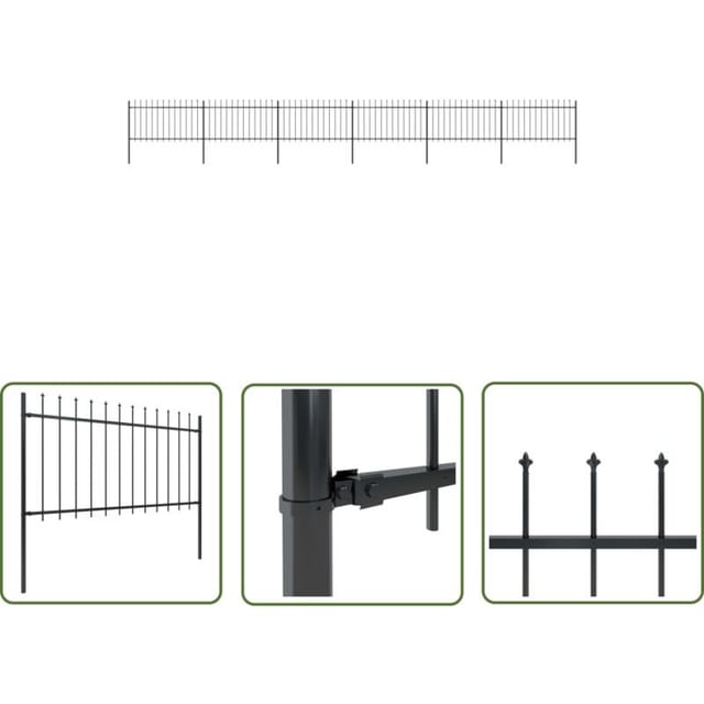 The Living Store Gartenzaun mit Speerspitzen Stahl 10,2 x 1 m Schwarz - Gartenzaun - Stahlezaunt - Metallzaun - Zaun Schwarz - Zierzaun