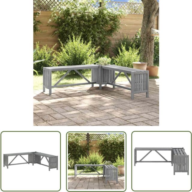 The Living Store Garten-Eckbank mit Pflanzkübel 117 cm Massivholz Akazie Grau - Gartenbank - Holzmöbel - Akazienholz - Gartenmöbel - Terrassenmöbeln
