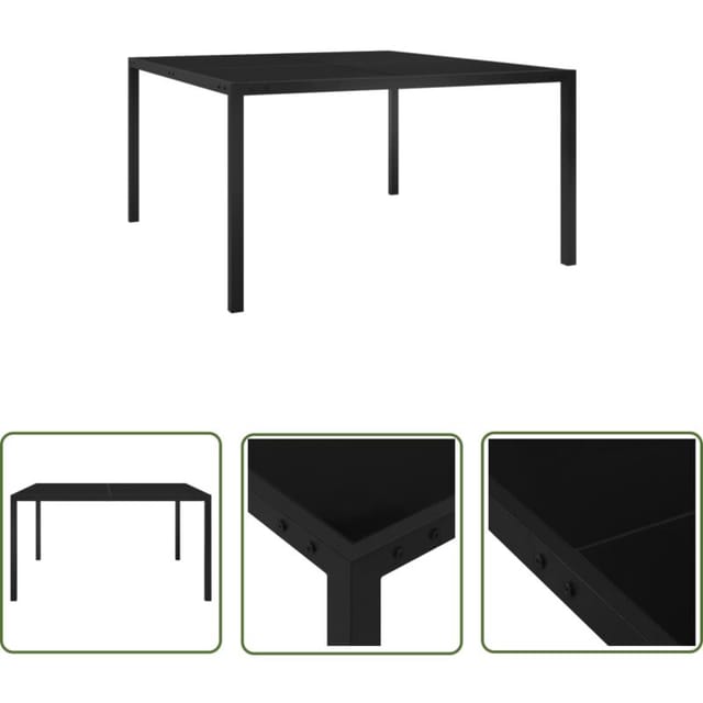 The Living Store Gartentisch 130x130x72 cm Schwarz Stahl und Glas - Gartentisch - Esstisch Outdoor - Balkontisch - Terrassenmöbel - Gartenmöbel Set