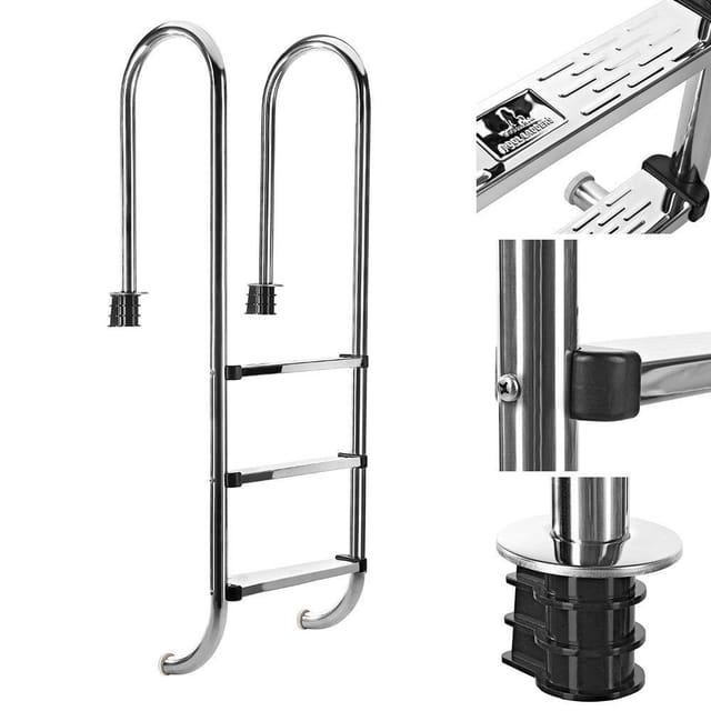 PL003 Schwimmbadleiter mit 3 Sprossen aus Edelstahl 304SS, 158cm, Schwimmbadtreppe mit 3 Stufen. - Bc-elec