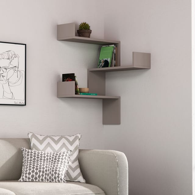 Luksa Eckwandregal Modernes Bücherregal Vitrine Mokka Grau b 60cm Medium - Mocha Grey - Decortie