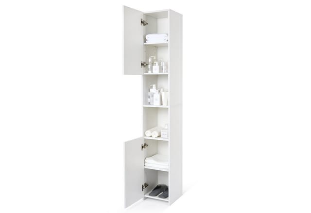 Meerveil Hochschrank, Badschrank, mit 2 Hochglanz Türen und 6 Trennwänden, 30 x 30 x 183.5cm, weiß