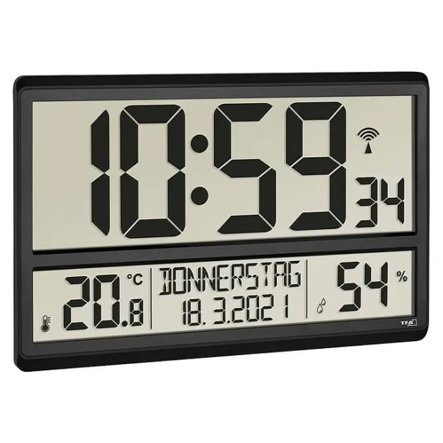 TFA - Dostmann 60.4520.01 Funk Wanduhr 360 mm x 28 mm x 235 mm Schwarz Großes Display